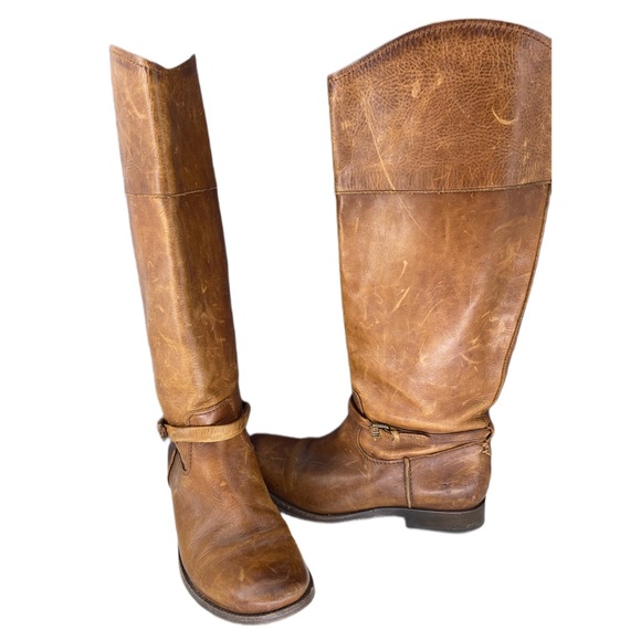 Melissa FRYE Tall Seam Pull On Riding Boots Full Grain Leather Boot Curved Top - Picture 4 of 14